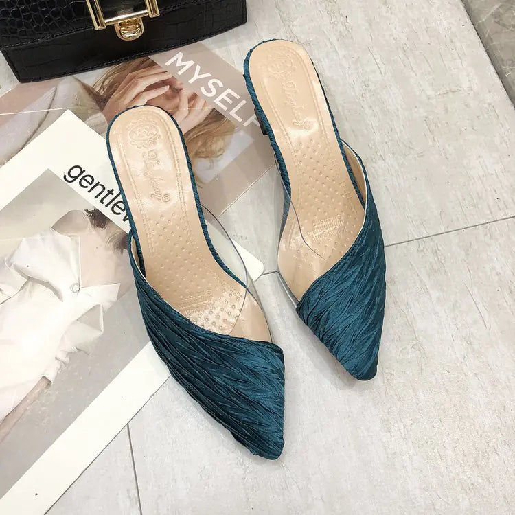 Pointed PVC Stitching Half Slippers for Women