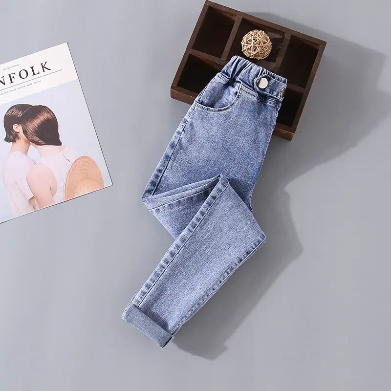 Girls' Plus Fleece Jeans for Bottoming and Wearing