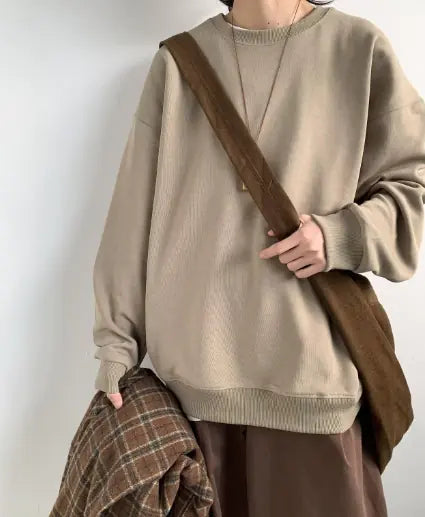 Versatile Academy Style Solid Color Loose Top