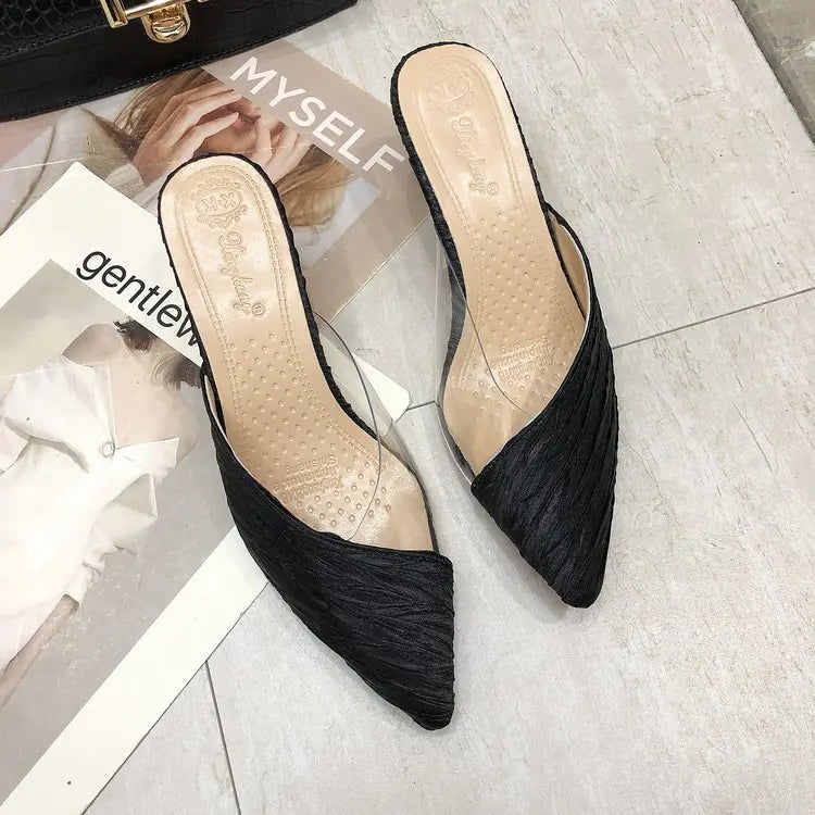Pointed PVC Stitching Half Slippers for Women