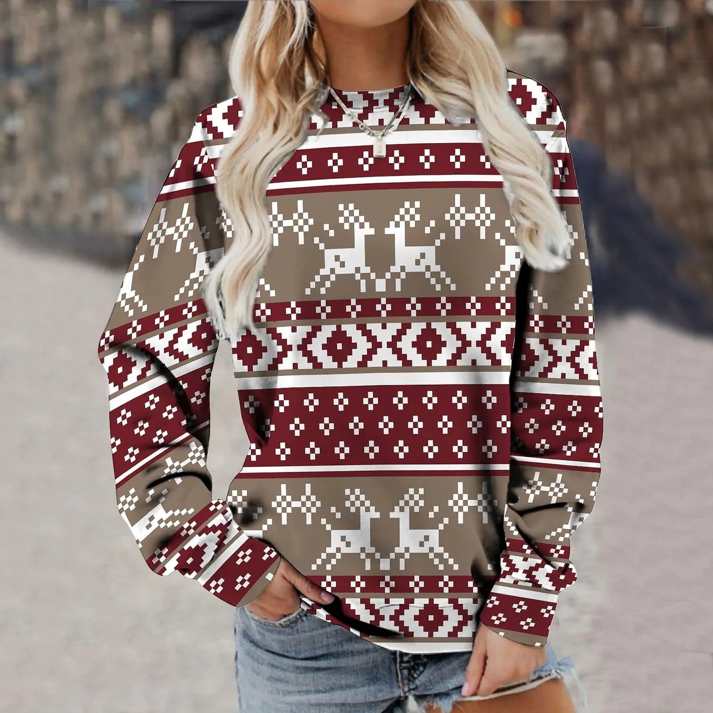 Women's Printed Long Sleeve Fashion Sweater