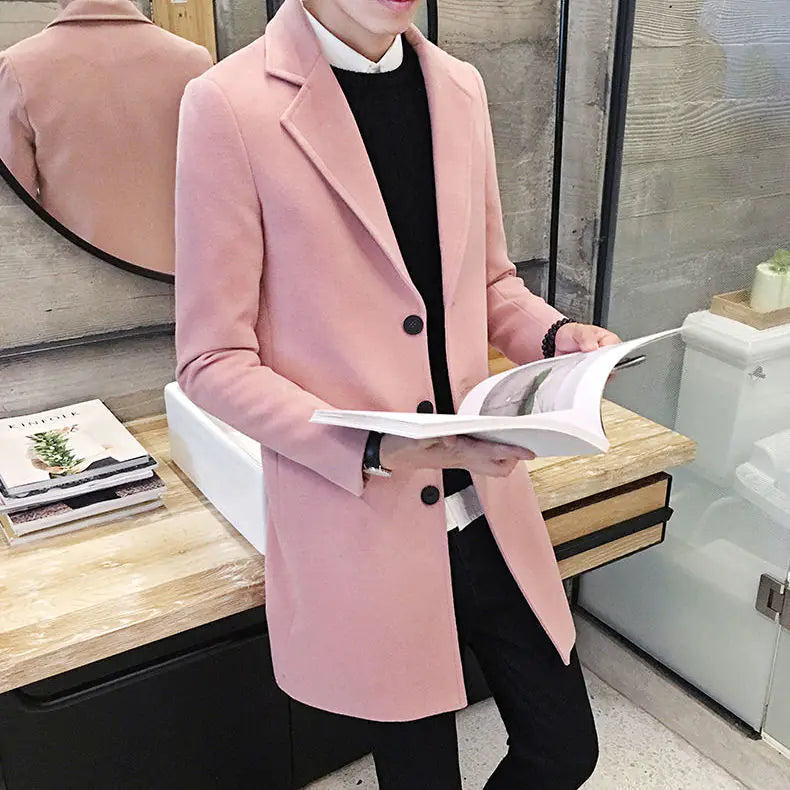Slim-Fit Woolen Trench Coat for Men