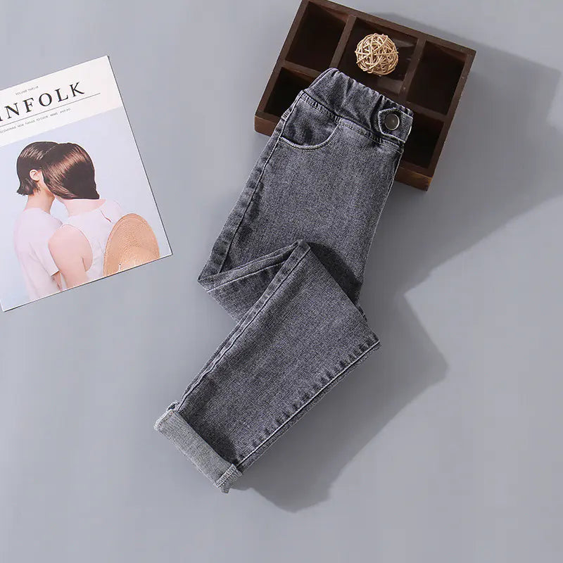 Girls' Plus Fleece Jeans for Bottoming and Wearing