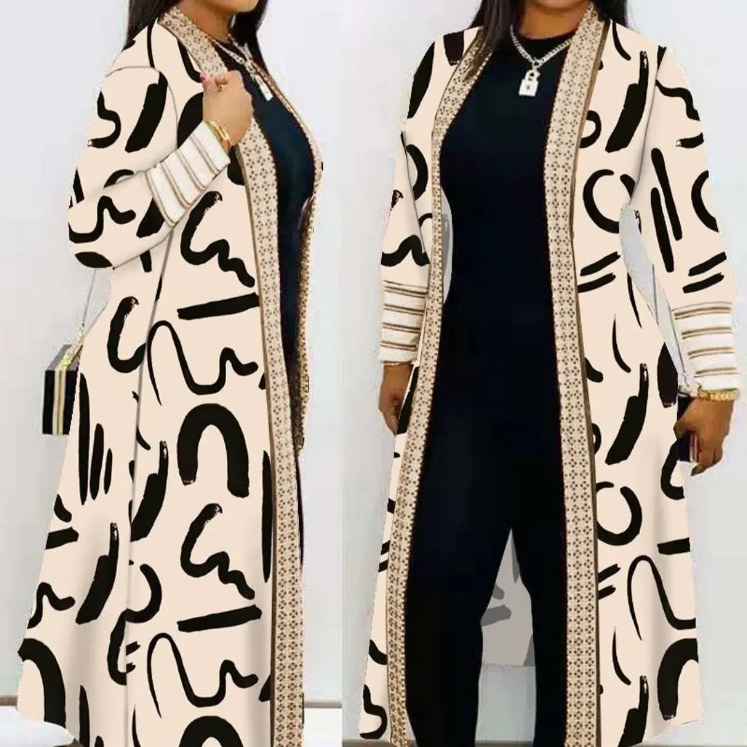 Women's Fashion Printed Long Sleeve Splicing Coat