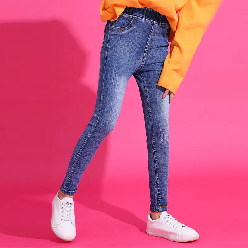 Girls' Plus Fleece Jeans for Bottoming and Wearing