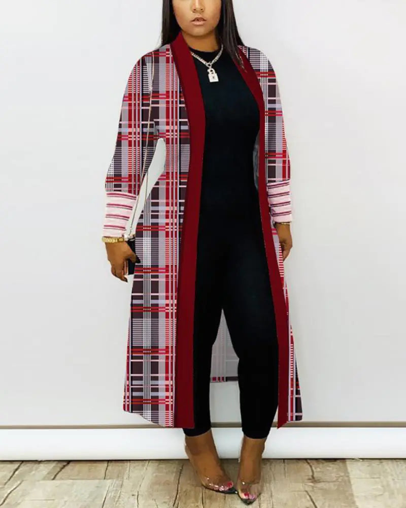 Women's Fashion Printed Long Sleeve Splicing Coat