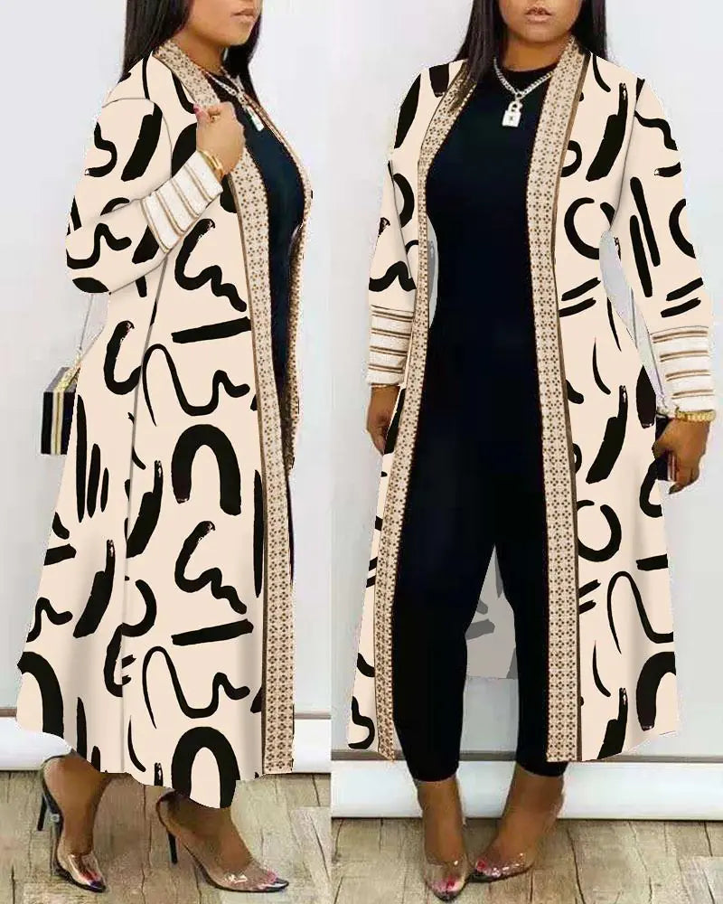 Women's Fashion Printed Long Sleeve Splicing Coat