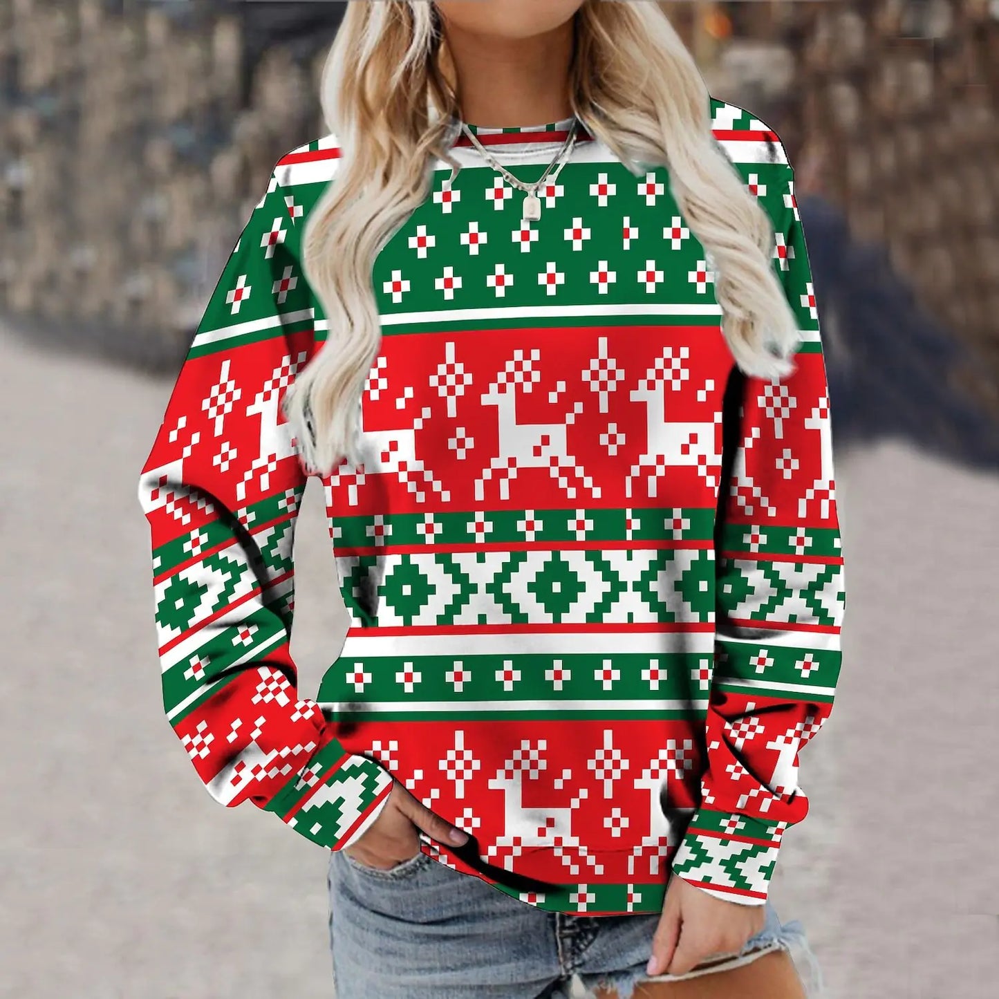 Women's Printed Long Sleeve Fashion Sweater
