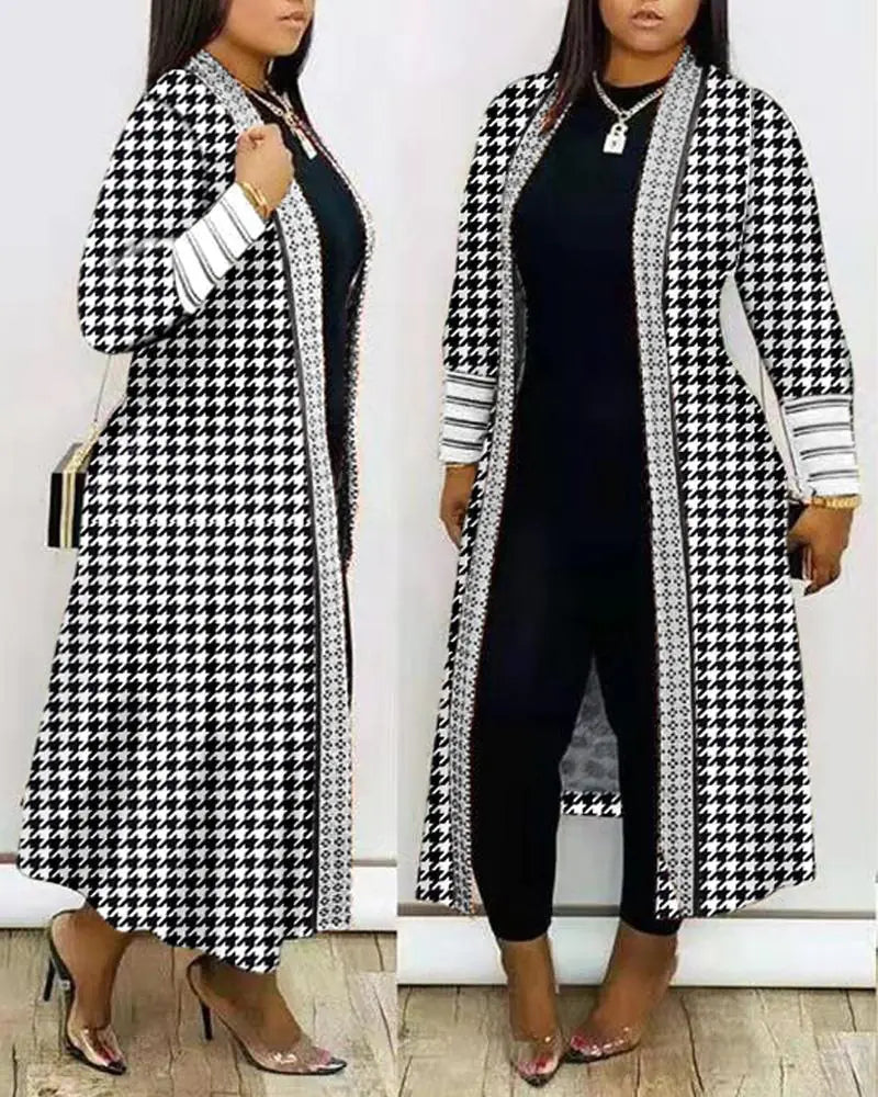 Women's Fashion Printed Long Sleeve Splicing Coat