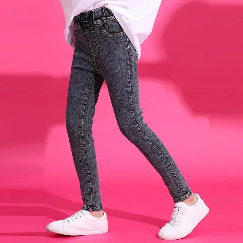Girls' Plus Fleece Jeans for Bottoming and Wearing
