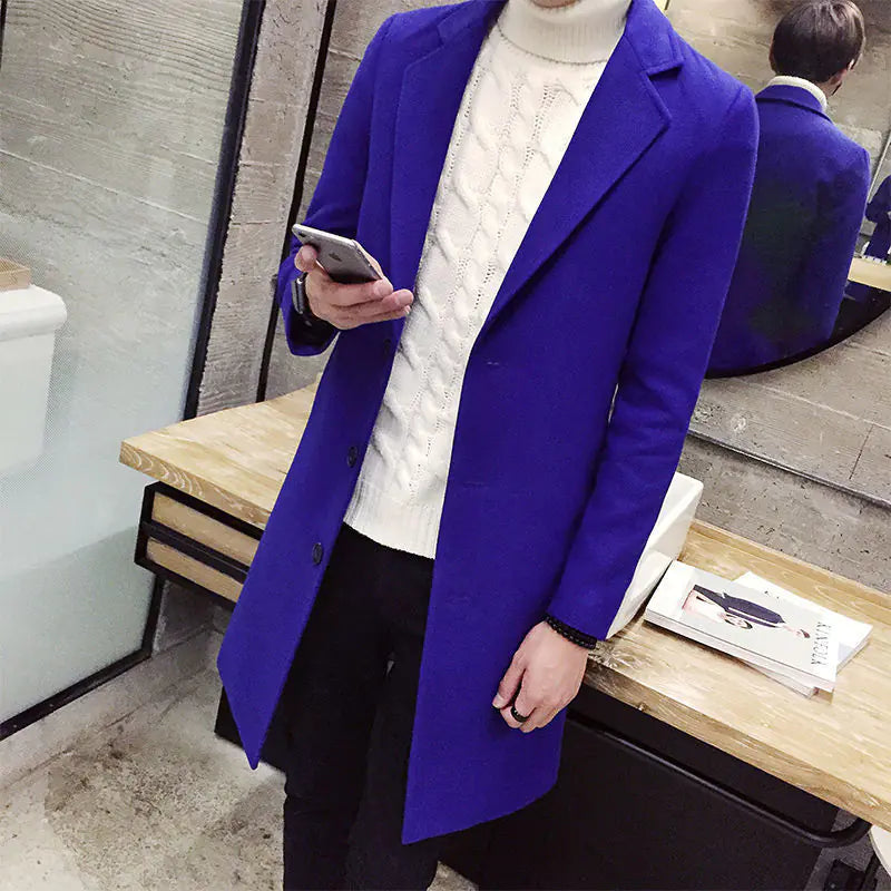 Slim-Fit Woolen Trench Coat for Men