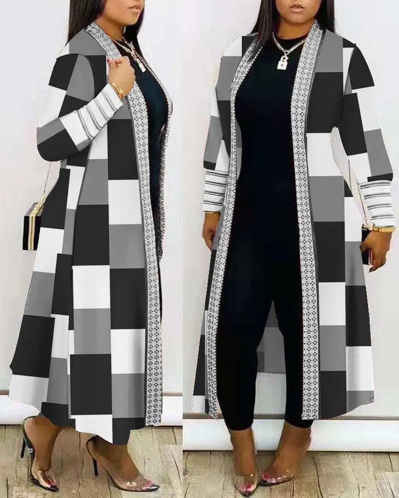 Women's Fashion Printed Long Sleeve Splicing Coat