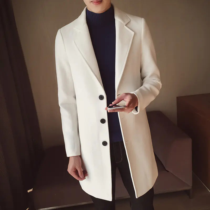 Slim-Fit Woolen Trench Coat for Men