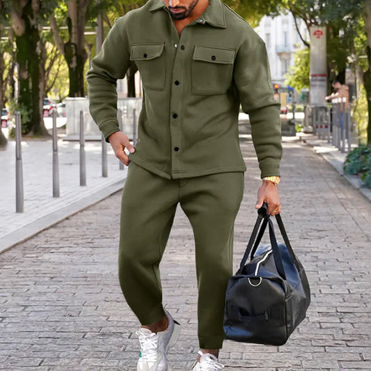 Suede Slim Fit Solid Color Two-Piece Suit for Men