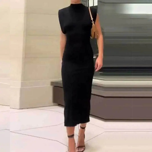 Elegant High-Grade Sleeveless Sheath Dress in Solid Color