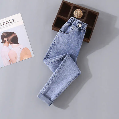 Girls' Plus Fleece Jeans for Bottoming and Wearing