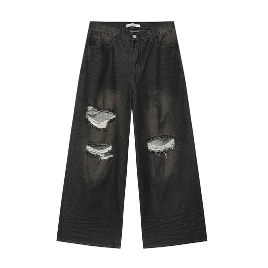 High Street Retro Loose Ripped Straight Jeans