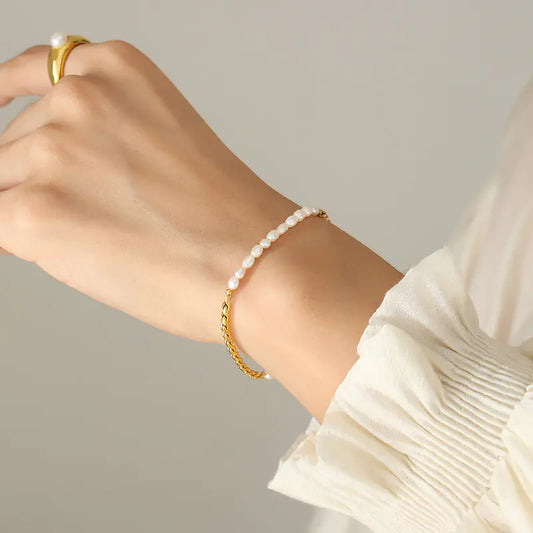 Fashion Commuter Freshwater Pearl Titanium Steel Bracelet
