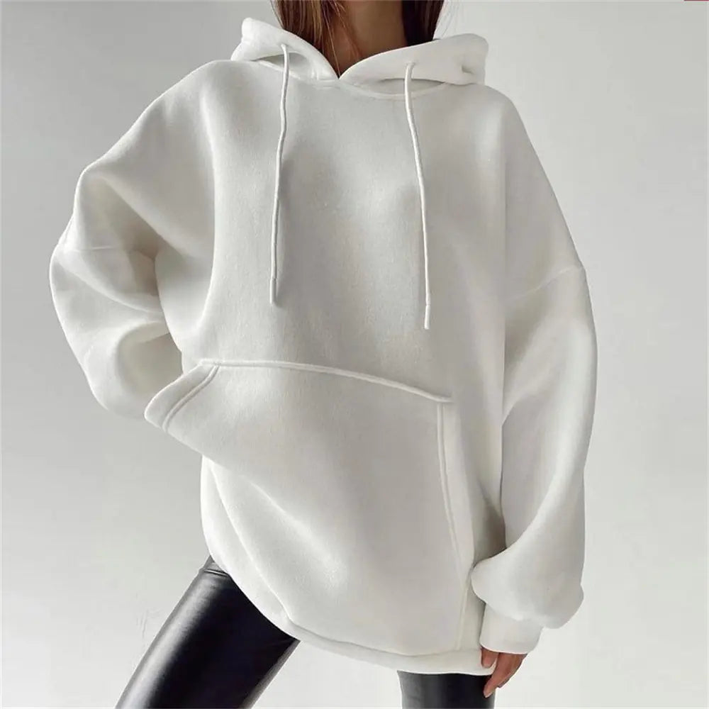 Versatile Solid Color Fleece Pullover Hoodie Sweater