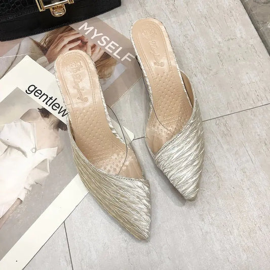 Pointed PVC Stitching Half Slippers for Women