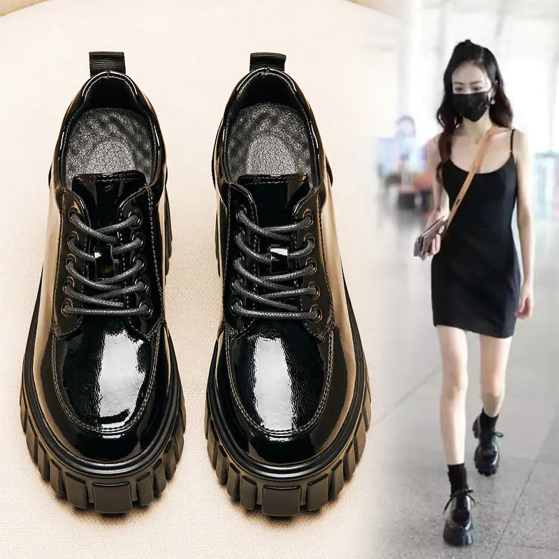 Thick-Soled Women's Leather College Shoes in British Style