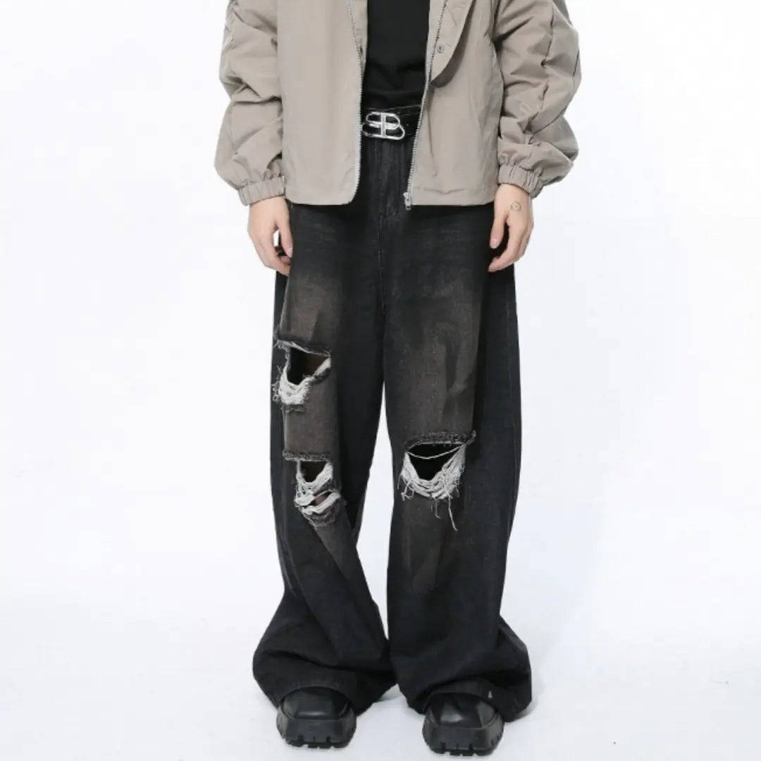 High Street Retro Loose Ripped Straight Jeans