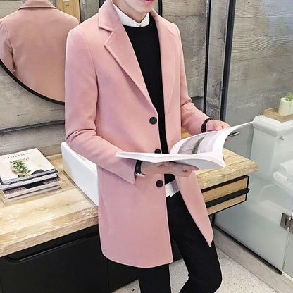 Slim-Fit Woolen Trench Coat for Men