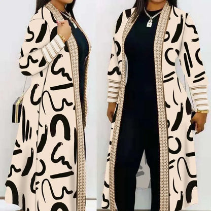 Women's Fashion Printed Long Sleeve Splicing Coat