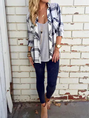 2018 New Women's Long Sleeve Plaid Shirt