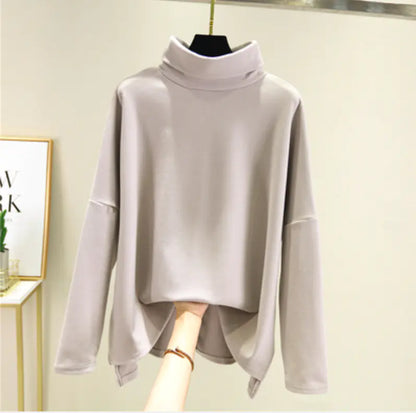 Double-Faced Velvet High-Neck Long-Sleeved Shirt for Women