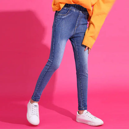 Girls' Plus Fleece Jeans for Bottoming and Wearing