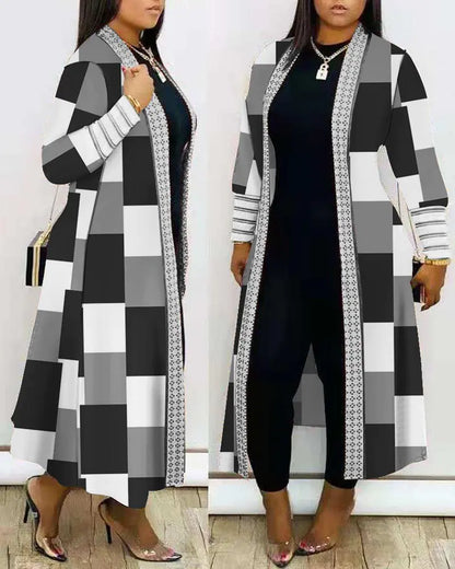 Women's Fashion Printed Long Sleeve Splicing Coat