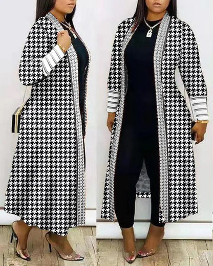 Women's Fashion Printed Long Sleeve Splicing Coat