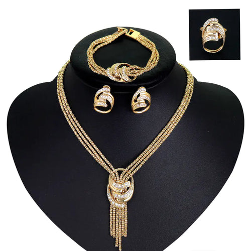 Four-Piece Bridal Jewelry Set: Necklace, Bracelet, Earrings, Ring