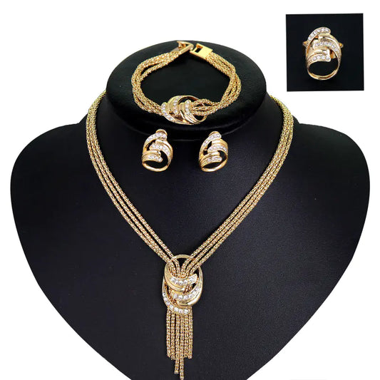 Four-Piece Bridal Jewelry Set: Necklace, Bracelet, Earrings, Ring