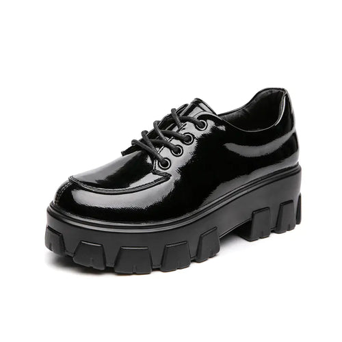 Thick-Soled Women's Leather College Shoes in British Style