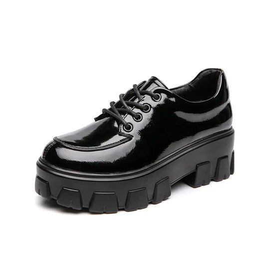 Thick-Soled Women's Leather College Shoes in British Style