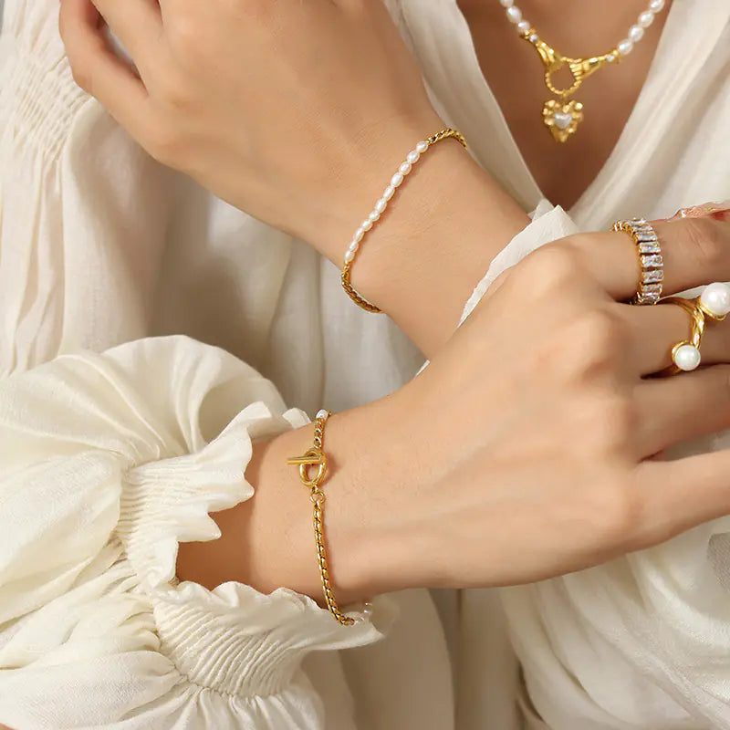 Fashion Commuter Freshwater Pearl Titanium Steel Bracelet