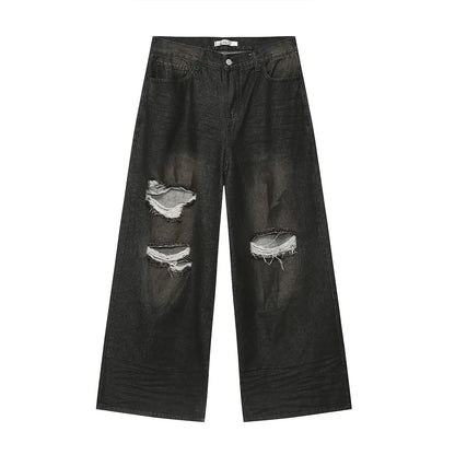 High Street Retro Loose Ripped Straight Jeans