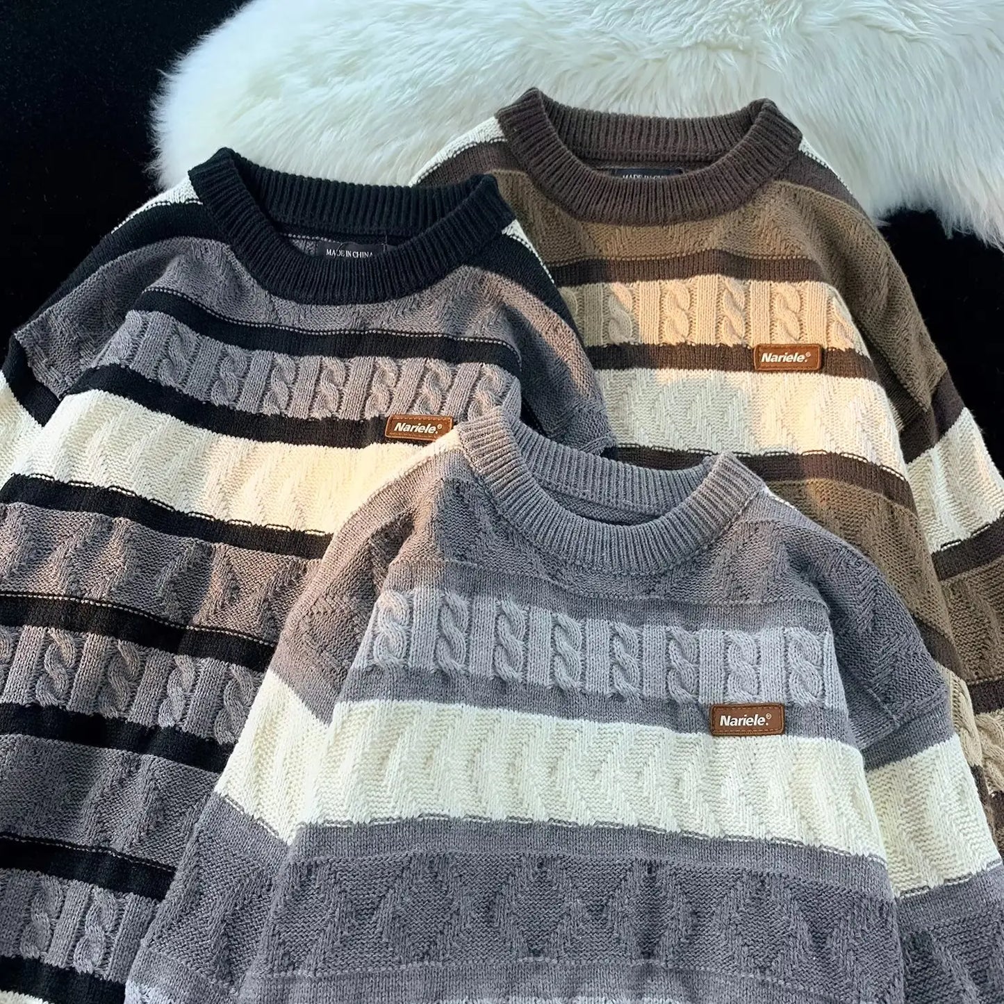 Men's Retro Twisted Contrast Striped Sweater