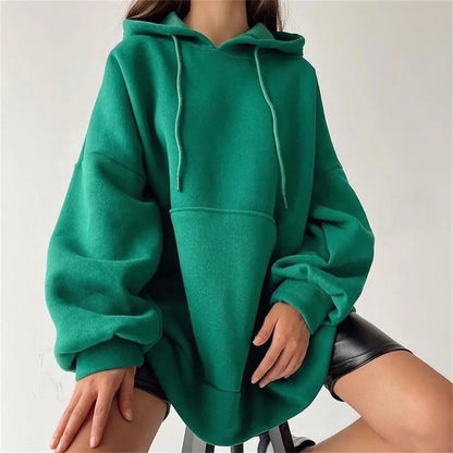 Versatile Solid Color Fleece Pullover Hoodie Sweater