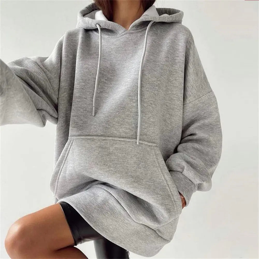 Versatile Solid Color Fleece Pullover Hoodie Sweater