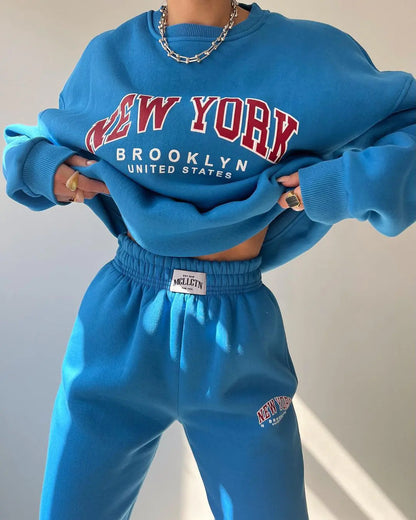 2022 Women's Casual Fashion Printed Thick Hoodie Set