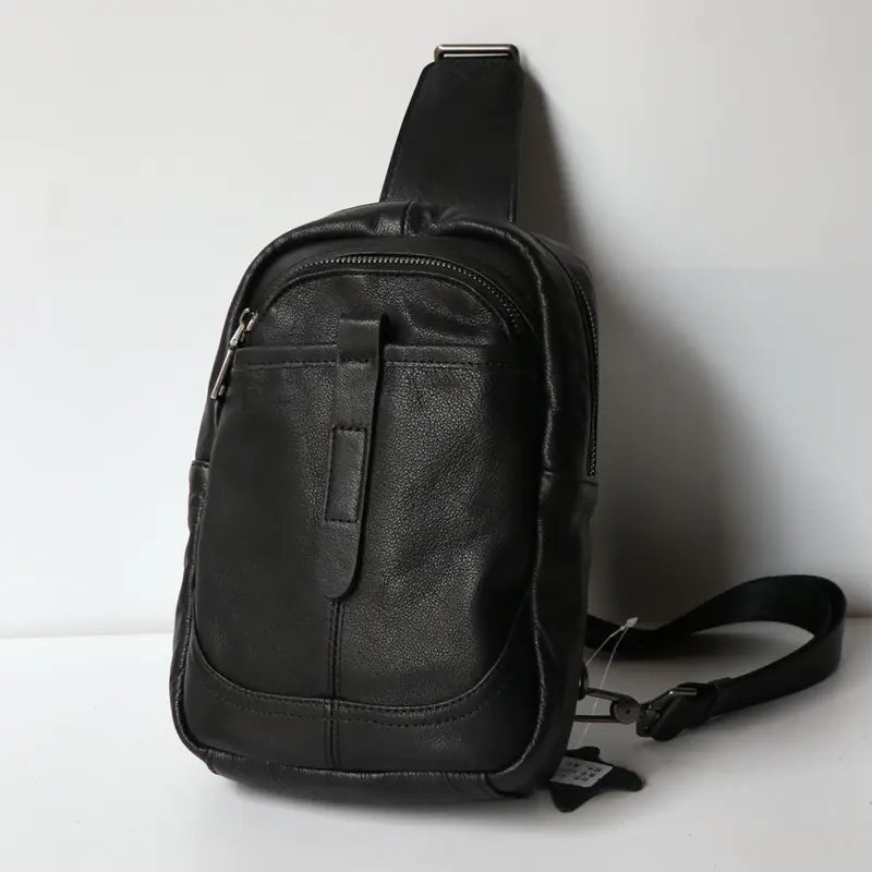 Men's Leather Chest Bag for Outdoor Sports Activities