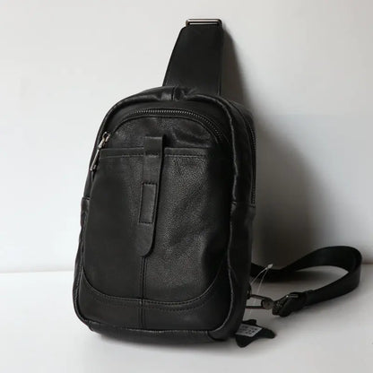 Men's Leather Chest Bag for Outdoor Sports Activities