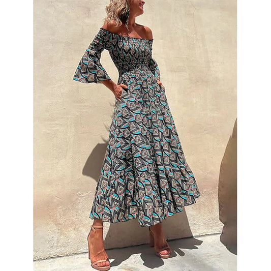 Off-Shoulder Women's Fashion Waist Dress