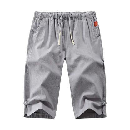 Cropped Cotton-Linen Trousers with Tie and Buckle