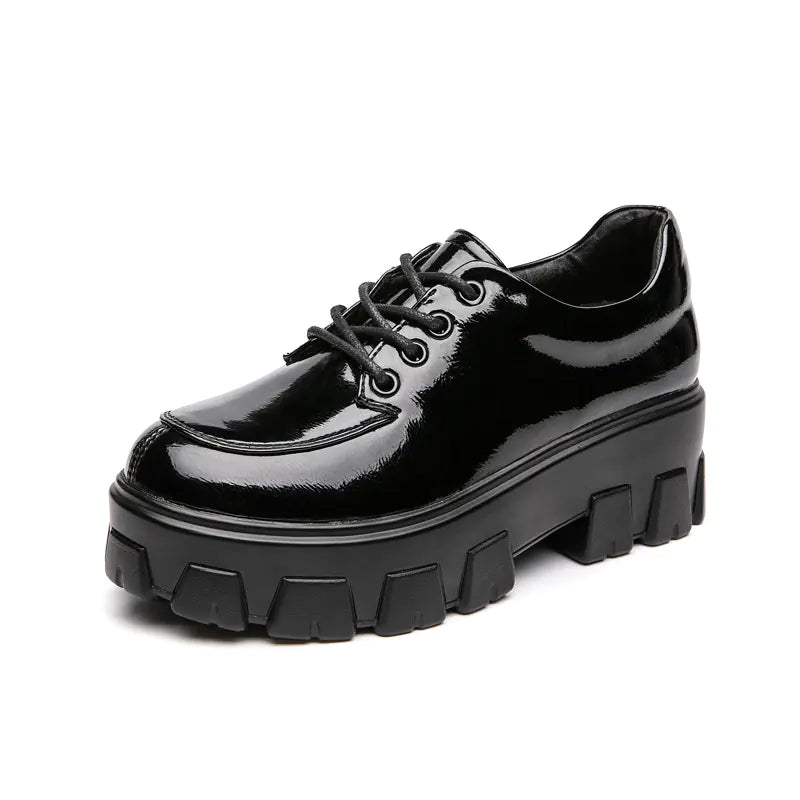 Thick-Soled Women's Leather College Shoes in British Style