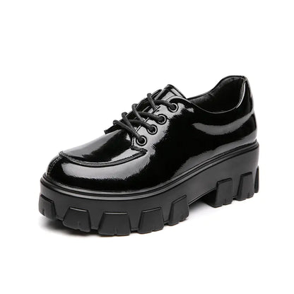 Thick-Soled Women's Leather College Shoes in British Style