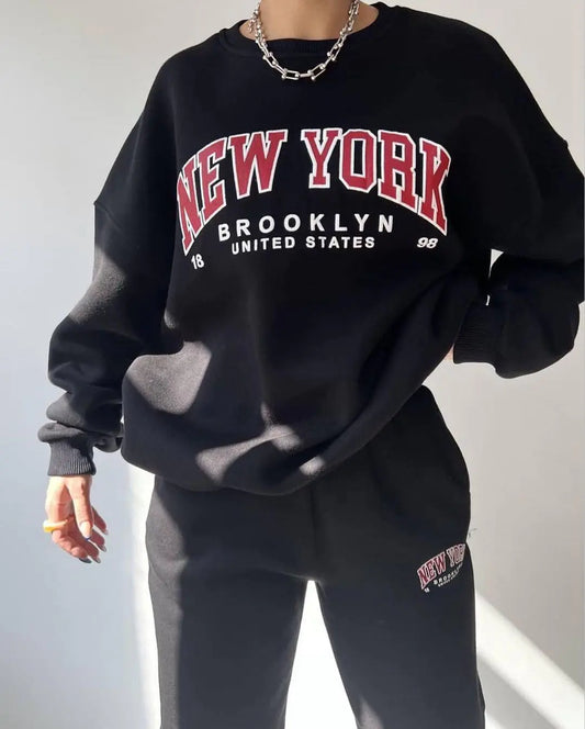 2022 Women's Casual Fashion Printed Thick Hoodie Set